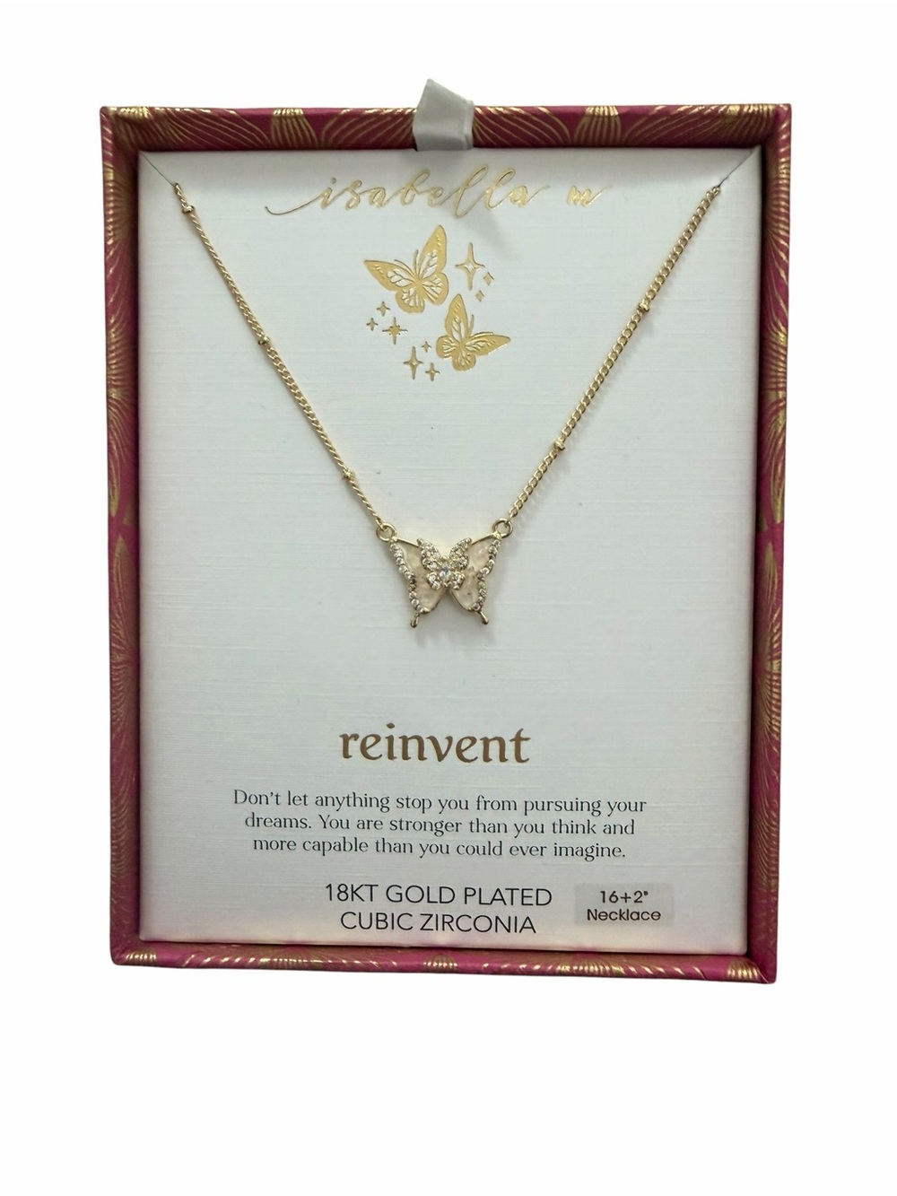Isabella M Gold Butterfly Necklace with Sparkling CZ Accents Inspirational
